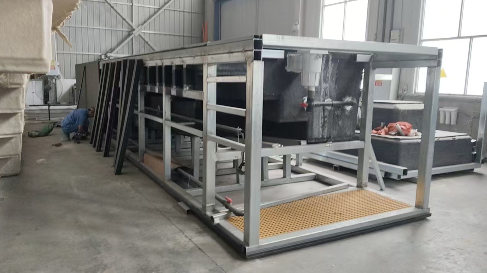 30ft pool steel support frame during manufacture