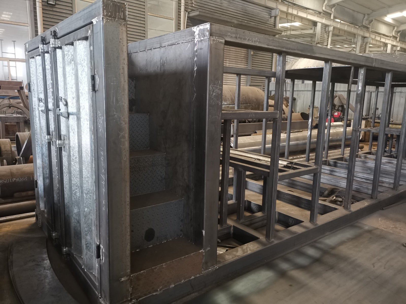 Steel frame during manufacture